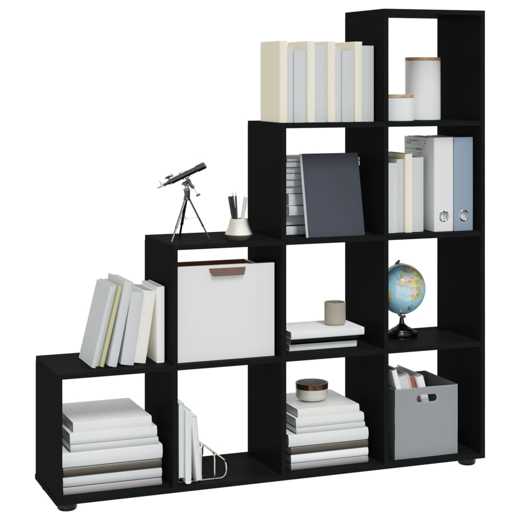Boekenkast trapvormig 142 cm bewerkt hout zwart is nu te koop bij PeponiXL, paradijselijk wonen!