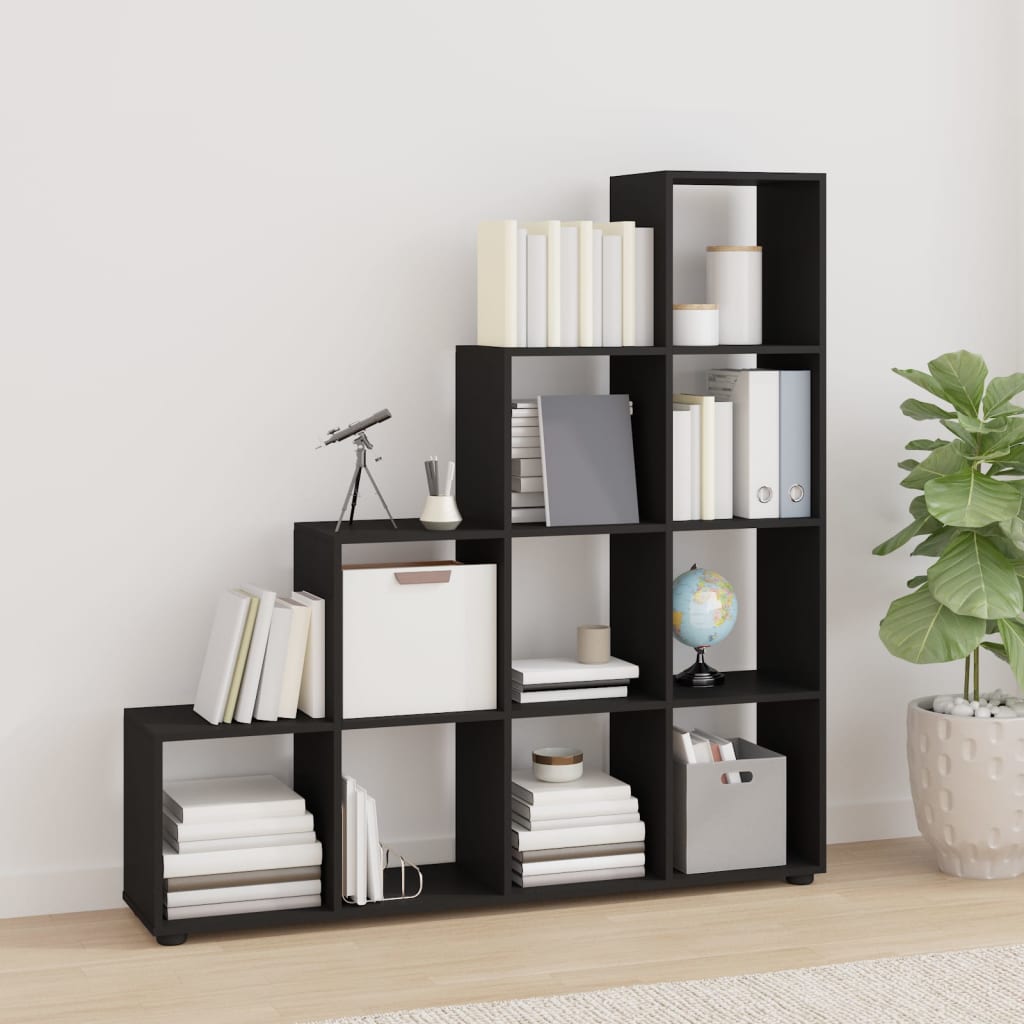 Boekenkast trapvormig 142 cm bewerkt hout zwart is nu te koop bij PeponiXL, paradijselijk wonen!