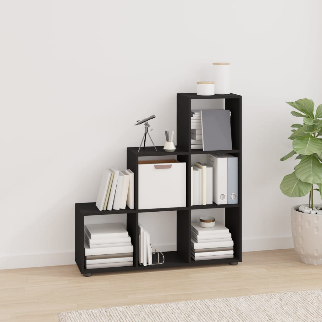 Boekenkast trapvormig 107 cm bewerkt hout zwart is nu te koop bij PeponiXL, paradijselijk wonen!