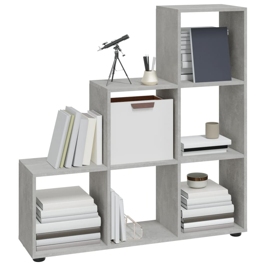 Boekenkast trapvormig 107 cm bewerkt hout betongrijs is nu te koop bij PeponiXL, paradijselijk wonen!