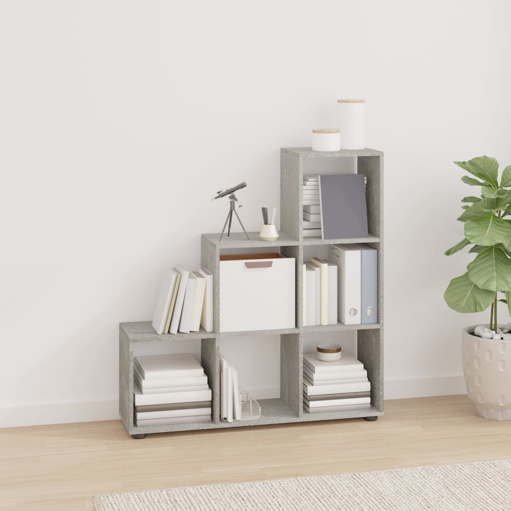 Boekenkast trapvormig 107 cm bewerkt hout betongrijs is nu te koop bij PeponiXL, paradijselijk wonen!