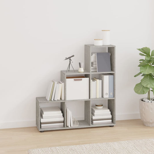 Boekenkast trapvormig 107 cm bewerkt hout betongrijs is nu te koop bij PeponiXL, paradijselijk wonen!