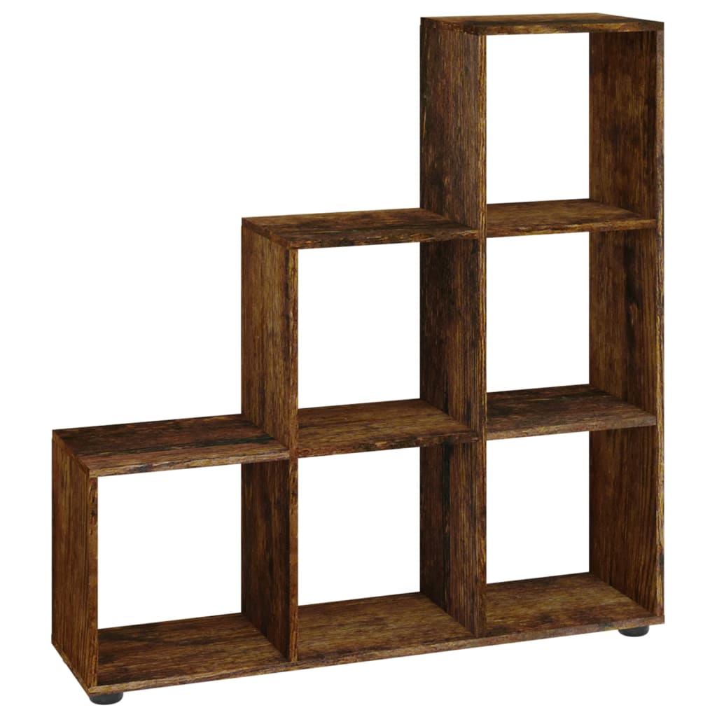 Boekenkast trapvormig 107 cm bewerkt hout gerookt eikenkleurig is nu te koop bij PeponiXL, paradijselijk wonen!