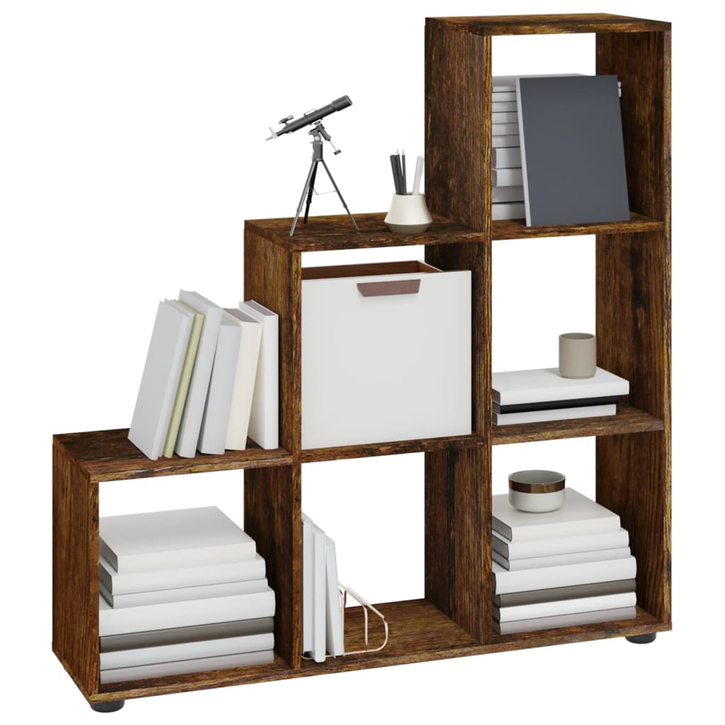 Boekenkast trapvormig 107 cm bewerkt hout gerookt eikenkleurig is nu te koop bij PeponiXL, paradijselijk wonen!