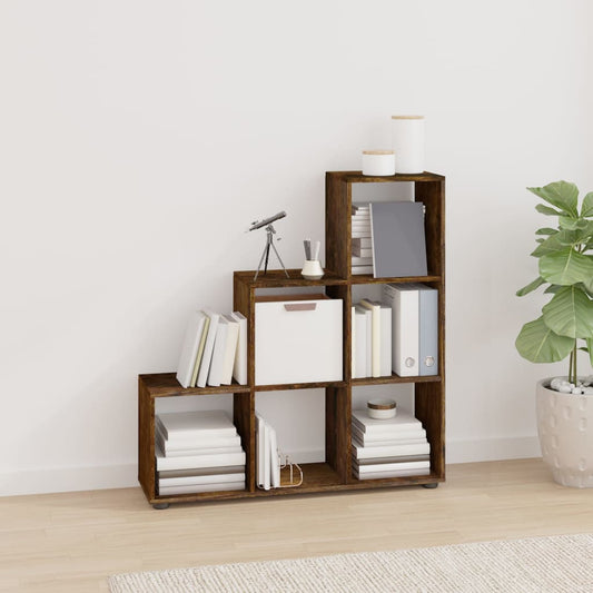 Boekenkast trapvormig 107 cm bewerkt hout gerookt eikenkleurig is nu te koop bij PeponiXL, paradijselijk wonen!