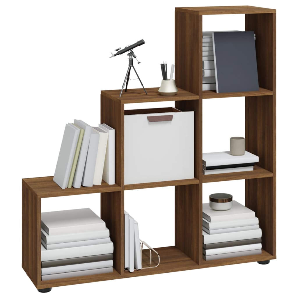 Boekenkast trapvormig 107 cm bewerkt hout bruin eikenkleur is nu te koop bij PeponiXL, paradijselijk wonen!