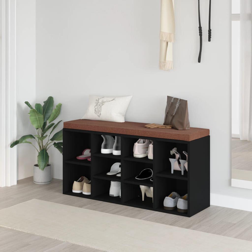 Schoenenbank 103x30x48 cm bewerkt hout zwart is nu te koop bij PeponiXL, paradijselijk wonen!