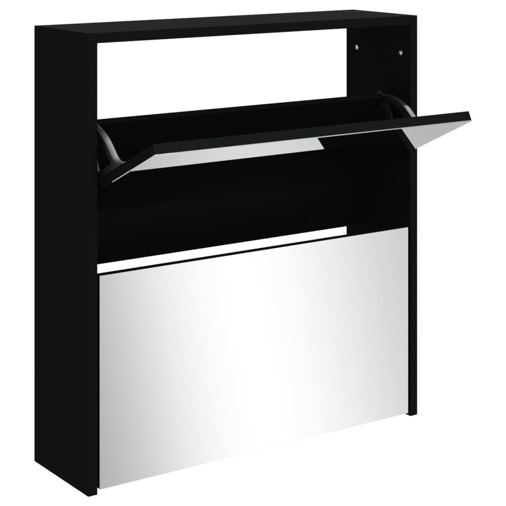 Schoenenkast met spiegel 2-laags 63x17x67 cm zwart is nu te koop bij PeponiXL, paradijselijk wonen!