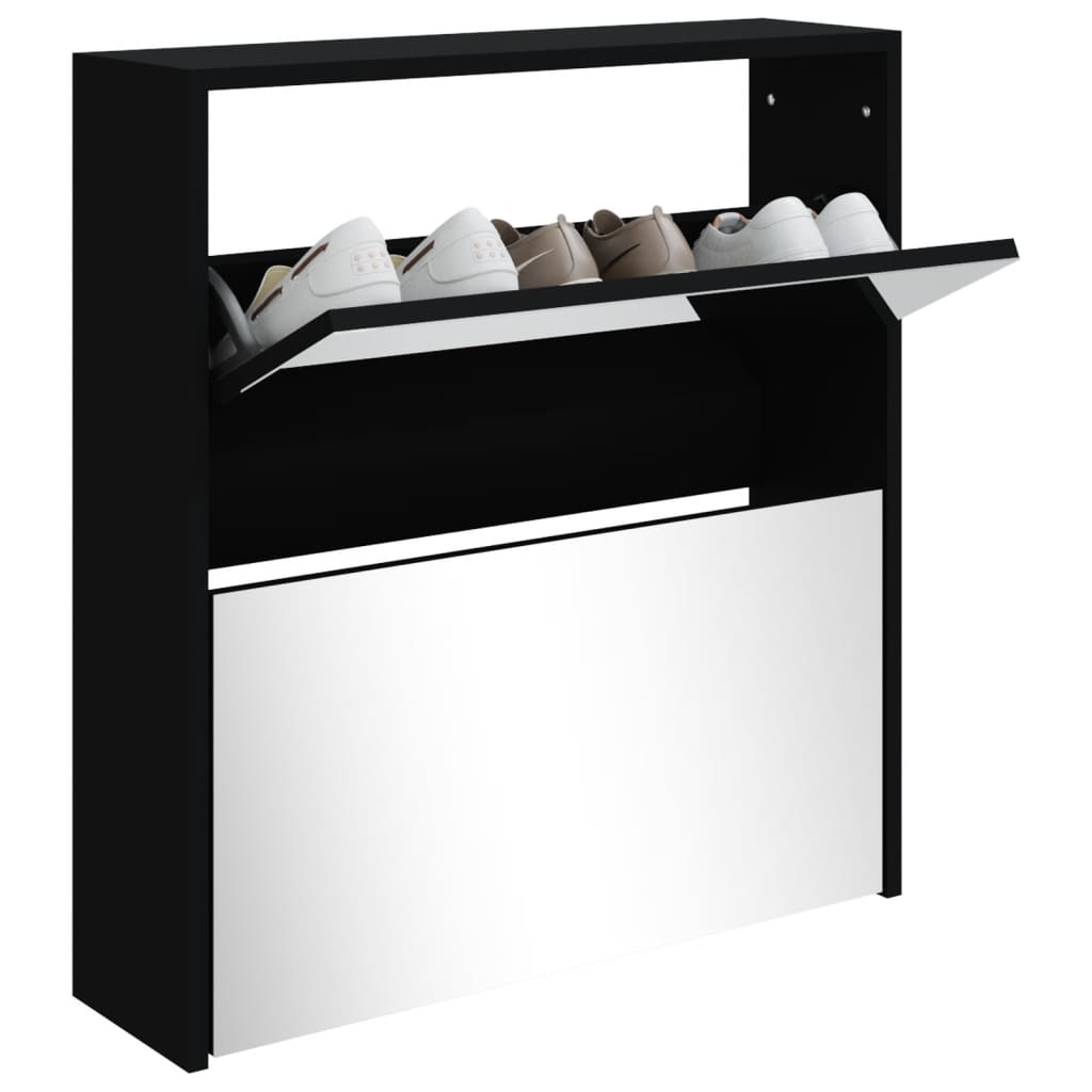 Schoenenkast met spiegel 2-laags 63x17x67 cm zwart is nu te koop bij PeponiXL, paradijselijk wonen!