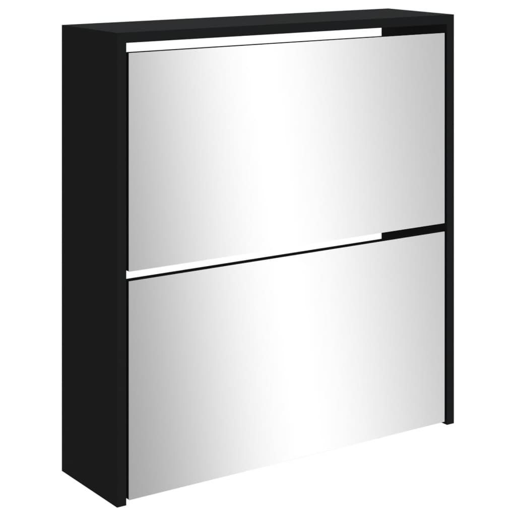 Schoenenkast met spiegel 2-laags 63x17x67 cm zwart is nu te koop bij PeponiXL, paradijselijk wonen!