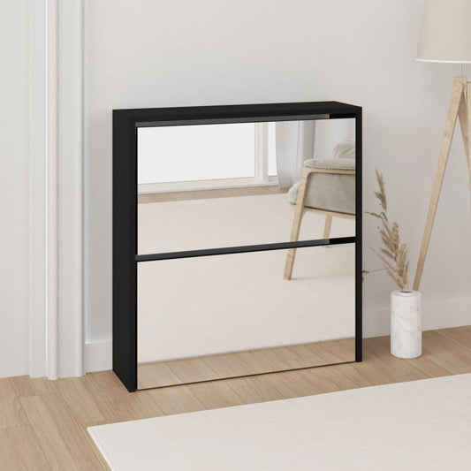 Schoenenkast met spiegel 2-laags 63x17x67 cm zwart is nu te koop bij PeponiXL, paradijselijk wonen!