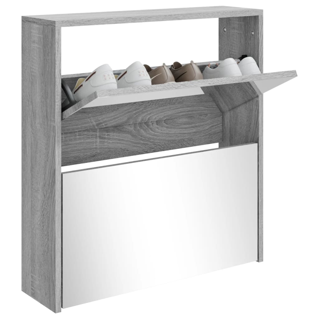 Schoenenkast met spiegel 2-laags 63x17x67 cm grijs sonoma is nu te koop bij PeponiXL, paradijselijk wonen!