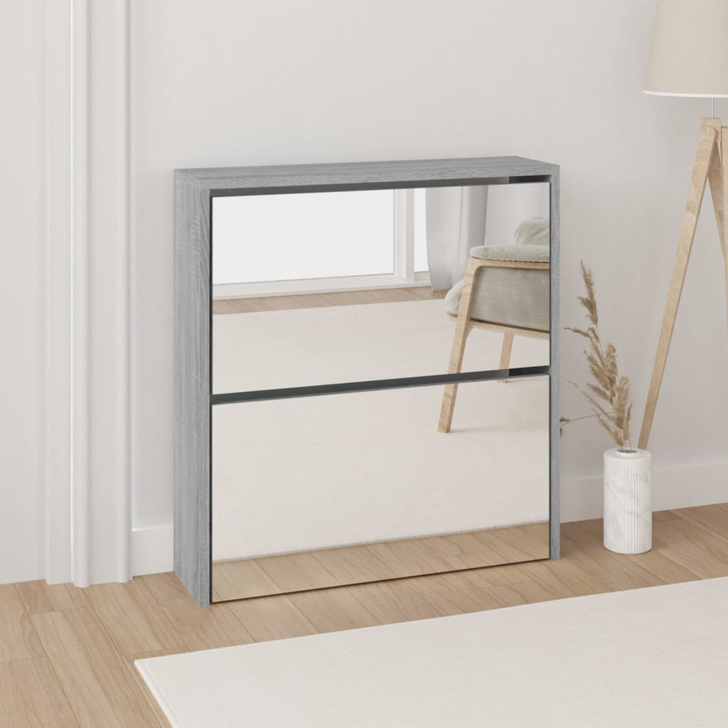 Schoenenkast met spiegel 2-laags 63x17x67 cm grijs sonoma is nu te koop bij PeponiXL, paradijselijk wonen!