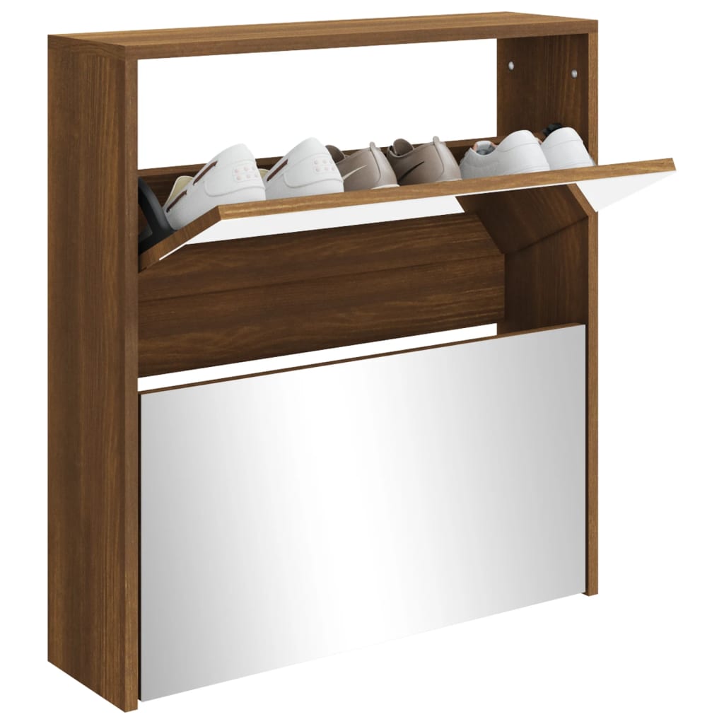 Schoenenkast met spiegel 2-laags 63x17x67 cm bruineiken is nu te koop bij PeponiXL, paradijselijk wonen!