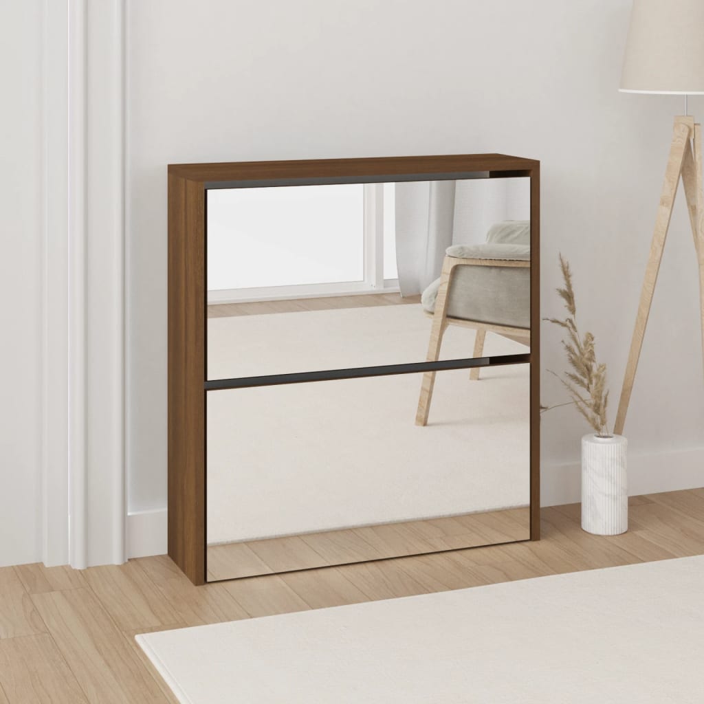 Schoenenkast met spiegel 2-laags 63x17x67 cm bruineiken is nu te koop bij PeponiXL, paradijselijk wonen!