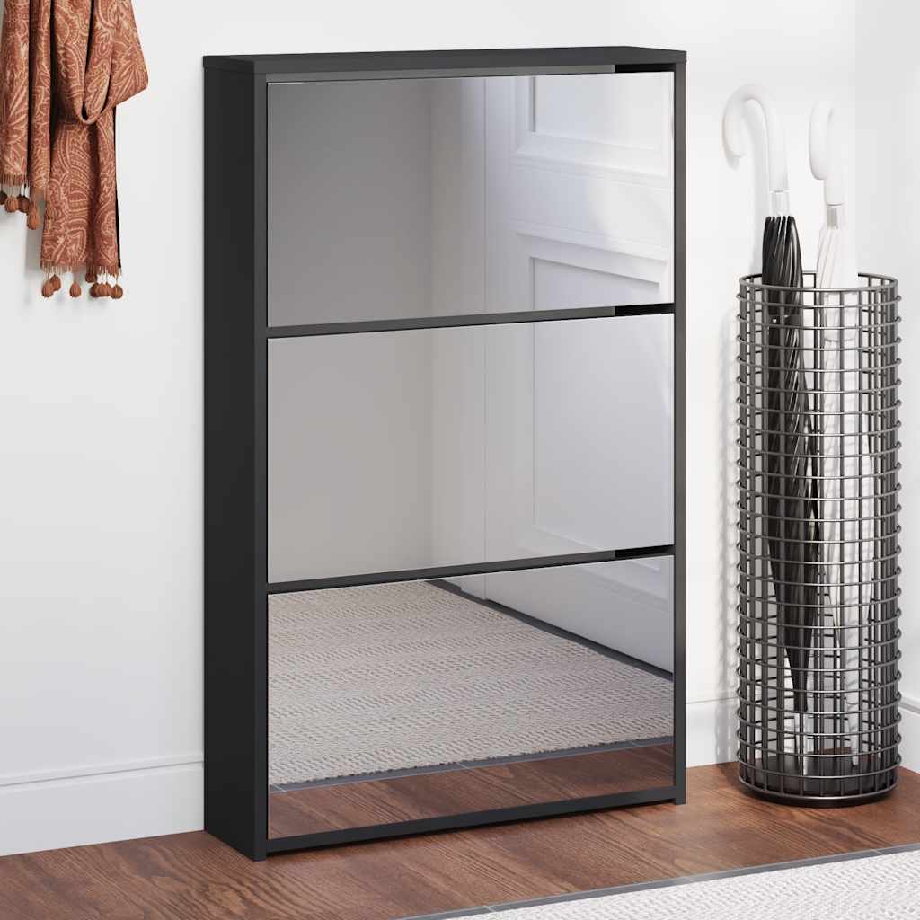 Schoenenkast met spiegel 3-laags zwart 63x17x102,5 cm is nu te koop bij PeponiXL, paradijselijk wonen!