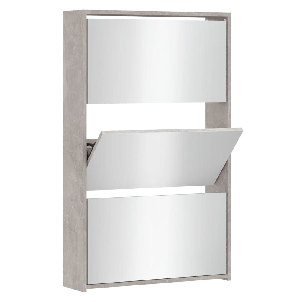 Schoenenkast met spiegel 3-laags 63x17x102,5 cm betongrijs is nu te koop bij PeponiXL, paradijselijk wonen!