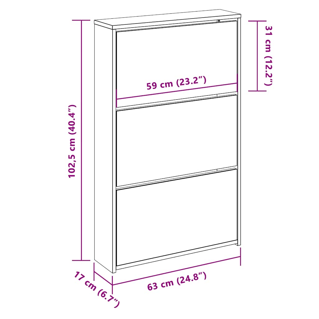 Schoenenkast met spiegel 3-laags 63x17x102,5 cm betongrijs is nu te koop bij PeponiXL, paradijselijk wonen!