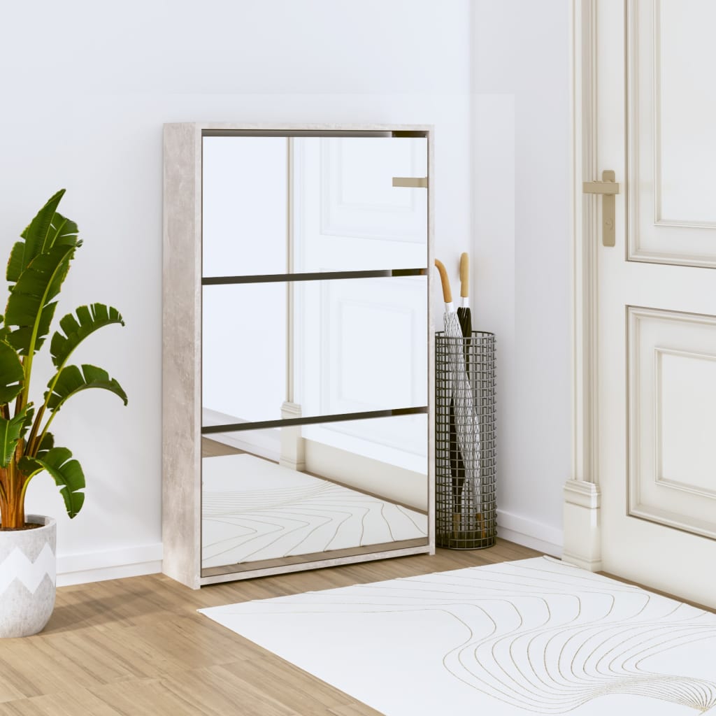 Schoenenkast met spiegel 3-laags 63x17x102,5 cm betongrijs is nu te koop bij PeponiXL, paradijselijk wonen!