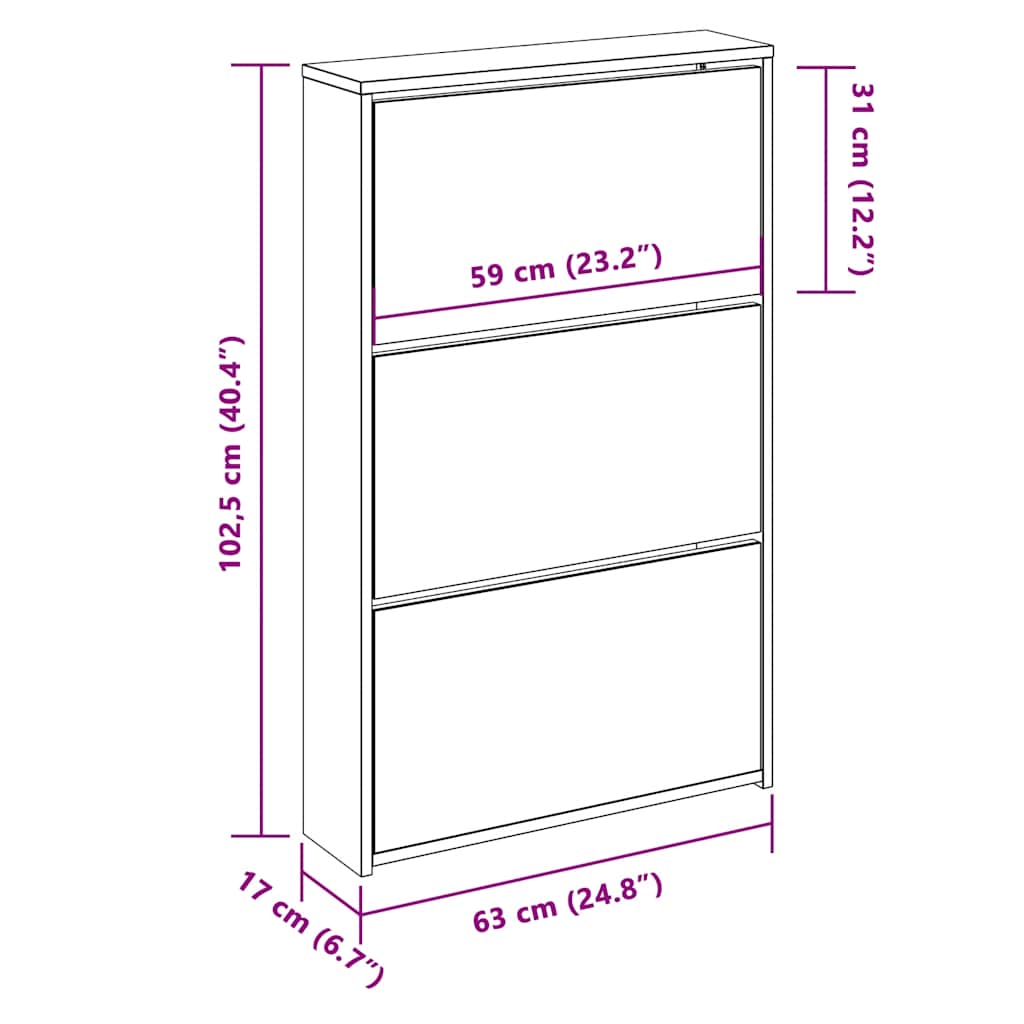 Schoenenkast met spiegel 3-laags hoogglans wit 63x17x102,5 cm is nu te koop bij PeponiXL, paradijselijk wonen!
