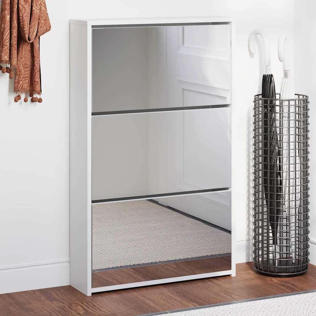 Schoenenkast met spiegel 3-laags hoogglans wit 63x17x102,5 cm is nu te koop bij PeponiXL, paradijselijk wonen!