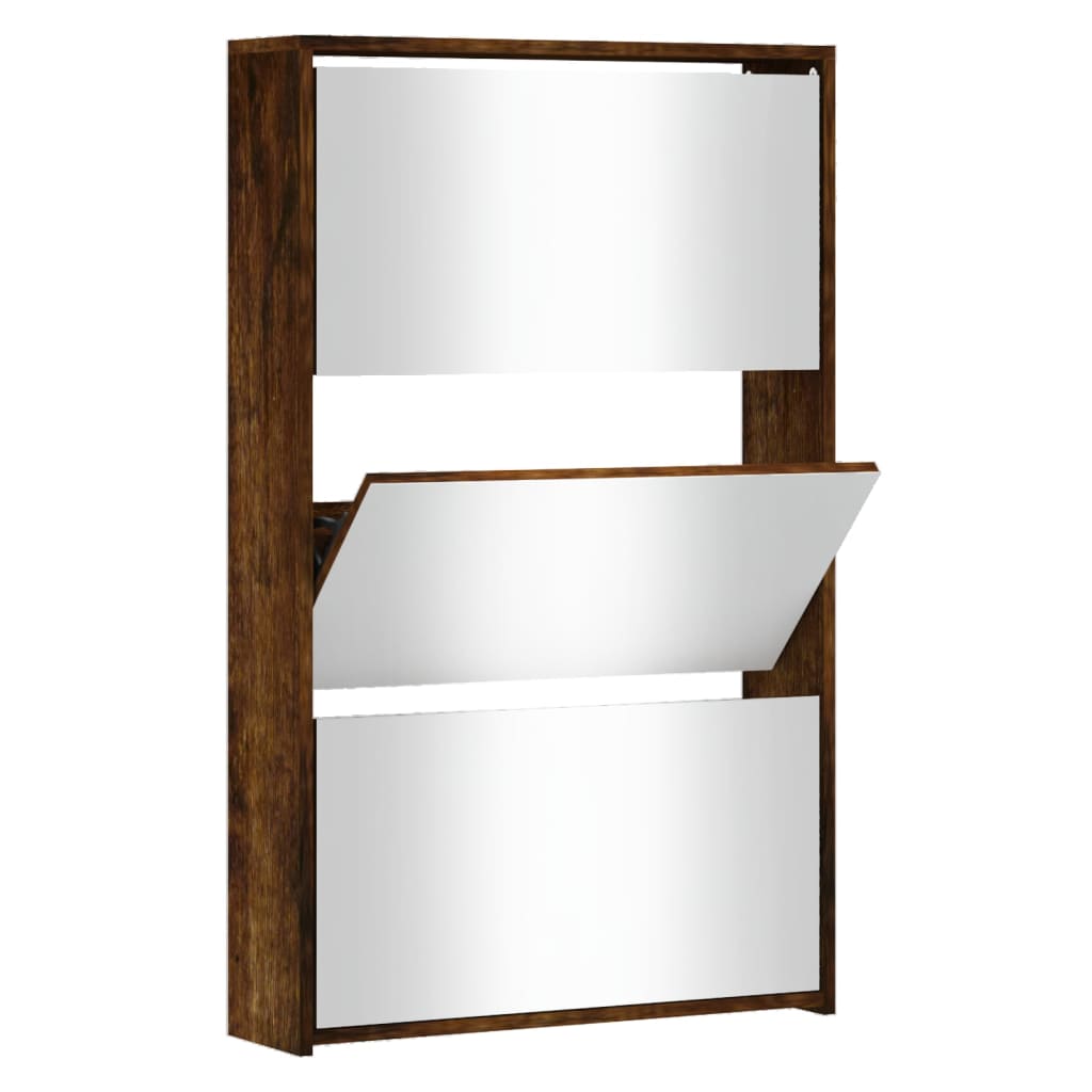 Schoenenkast met spiegel 3-laags 63x17x102,5 cm gerookt eiken is nu te koop bij PeponiXL, paradijselijk wonen!