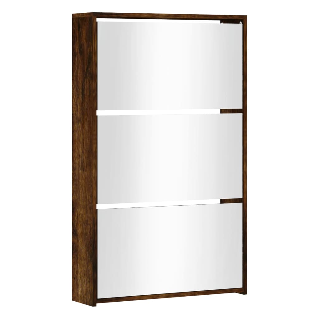 Schoenenkast met spiegel 3-laags 63x17x102,5 cm gerookt eiken is nu te koop bij PeponiXL, paradijselijk wonen!