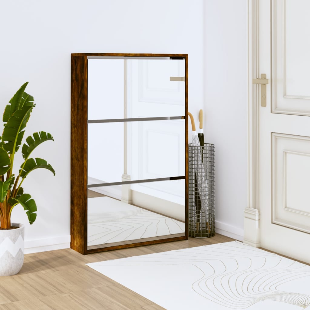 Schoenenkast met spiegel 3-laags 63x17x102,5 cm gerookt eiken is nu te koop bij PeponiXL, paradijselijk wonen!