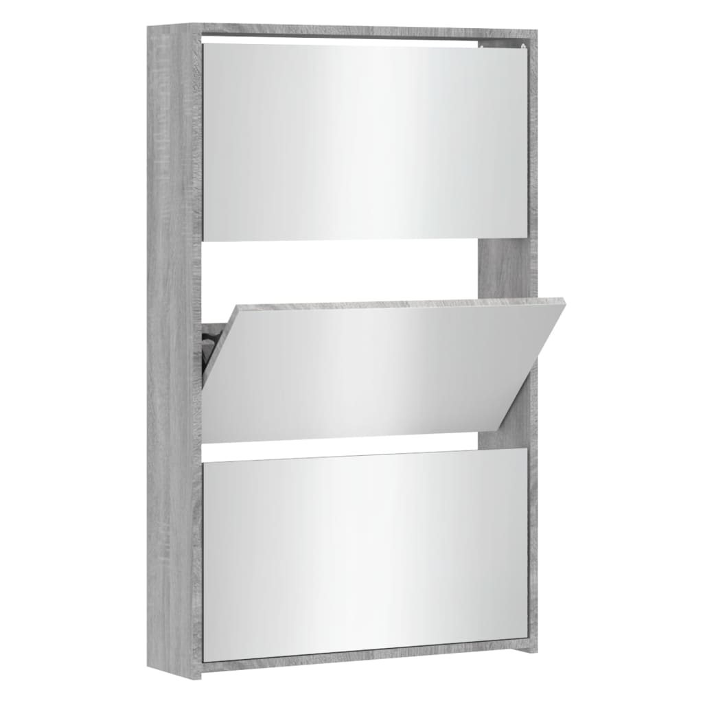 Schoenenkast met spiegel 3-laags 63x17x102,5 cm grijs sonoma is nu te koop bij PeponiXL, paradijselijk wonen!
