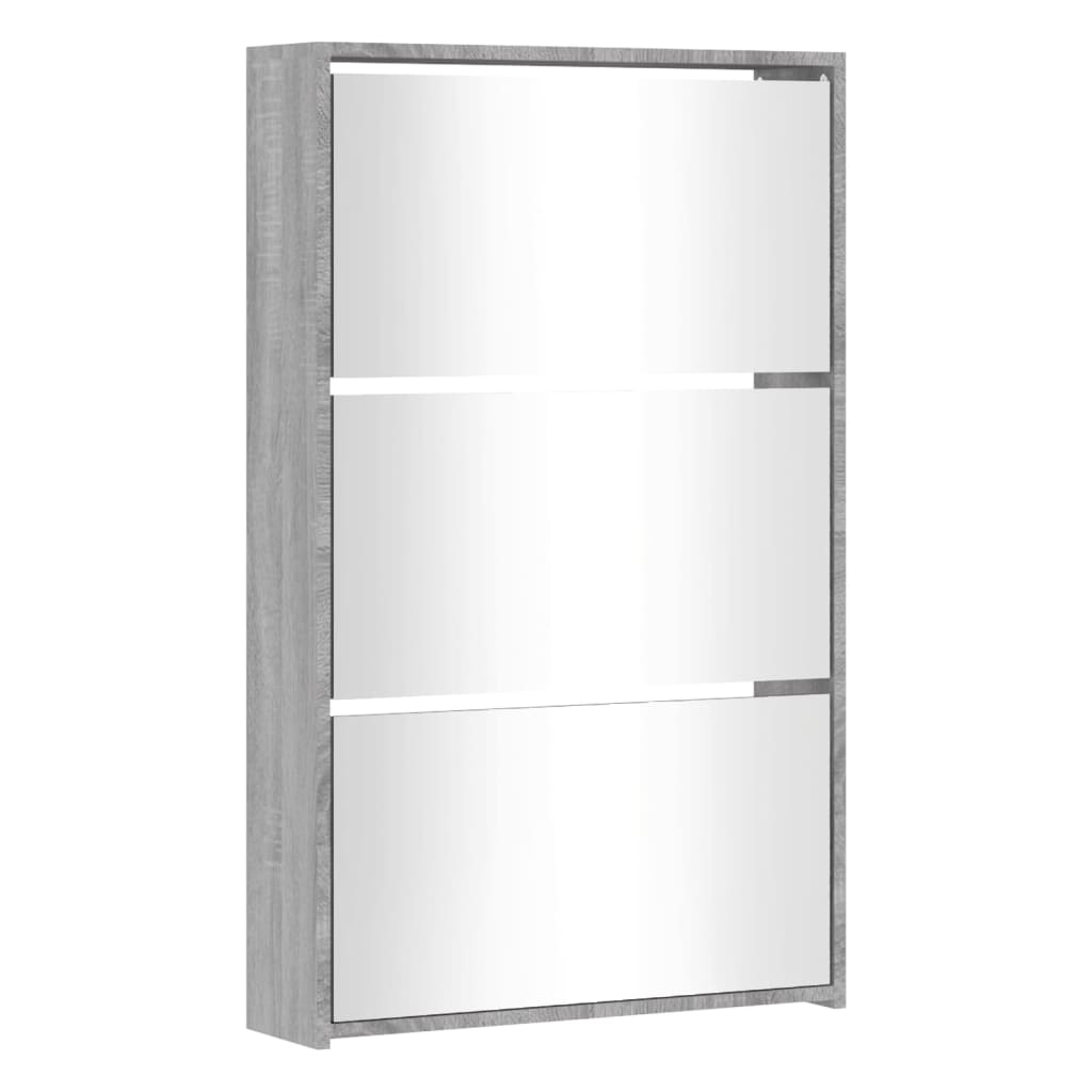 Schoenenkast met spiegel 3-laags 63x17x102,5 cm grijs sonoma is nu te koop bij PeponiXL, paradijselijk wonen!