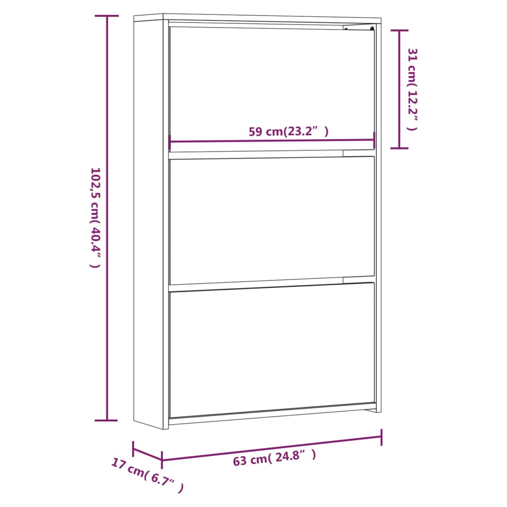 Schoenenkast met spiegel 3-laags 63x17x102,5 cm grijs sonoma is nu te koop bij PeponiXL, paradijselijk wonen!