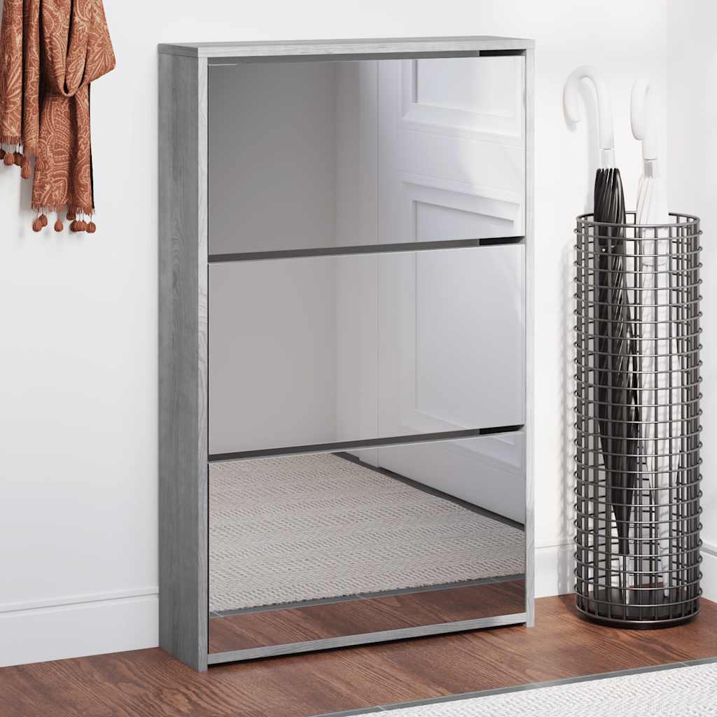 Schoenenkast met spiegel 3-laags 63x17x102,5 cm grijs sonoma is nu te koop bij PeponiXL, paradijselijk wonen!