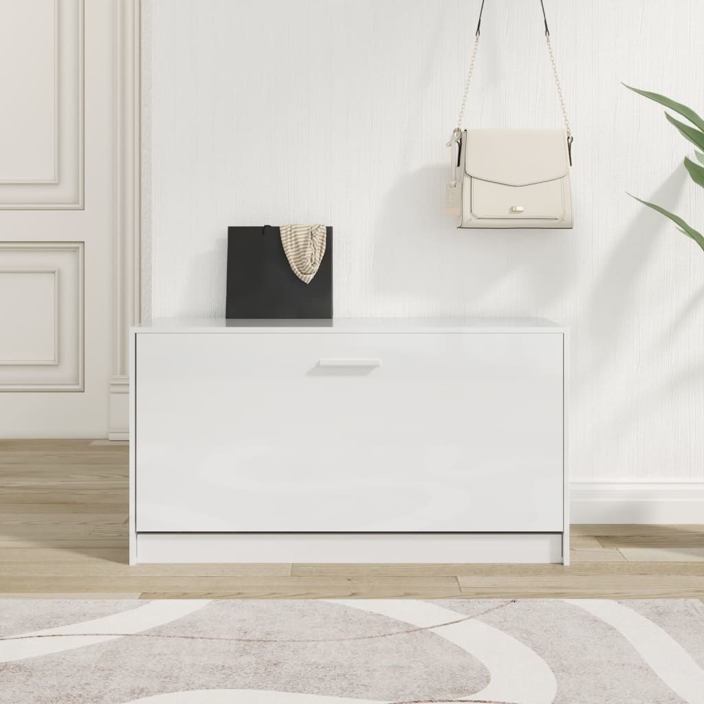 Schoenenbank Hoogglans Wit 80x24x45 cm Bewerkt Hout is nu te koop bij PeponiXL, paradijselijk wonen!