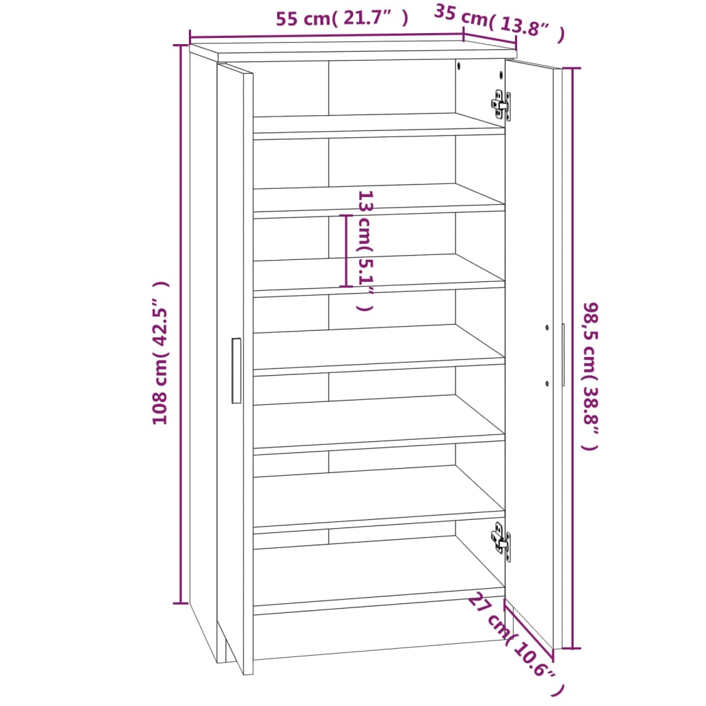 Schoenenkast 55x35x108 cm bewerkt hout hoogglans wit is nu te koop bij PeponiXL, paradijselijk wonen!