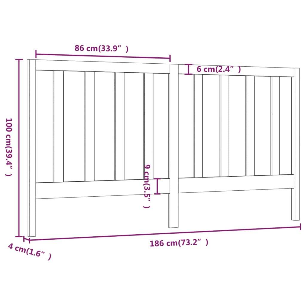 Hoofdbord 186x4x100 cm massief grenenhout zwart is nu te koop bij PeponiXL, paradijselijk wonen!