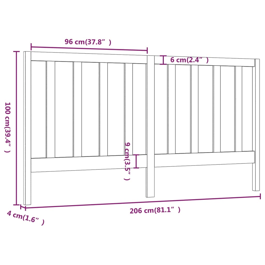 Hoofdbord 206x4x100 cm massief grenenhout grijs is nu te koop bij PeponiXL, paradijselijk wonen!