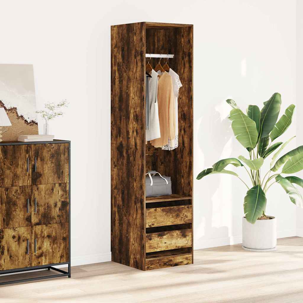 Kledingkast met lades 50x50x200 cm bewerkt hout gerookt eiken is nu te koop bij PeponiXL, paradijselijk wonen!