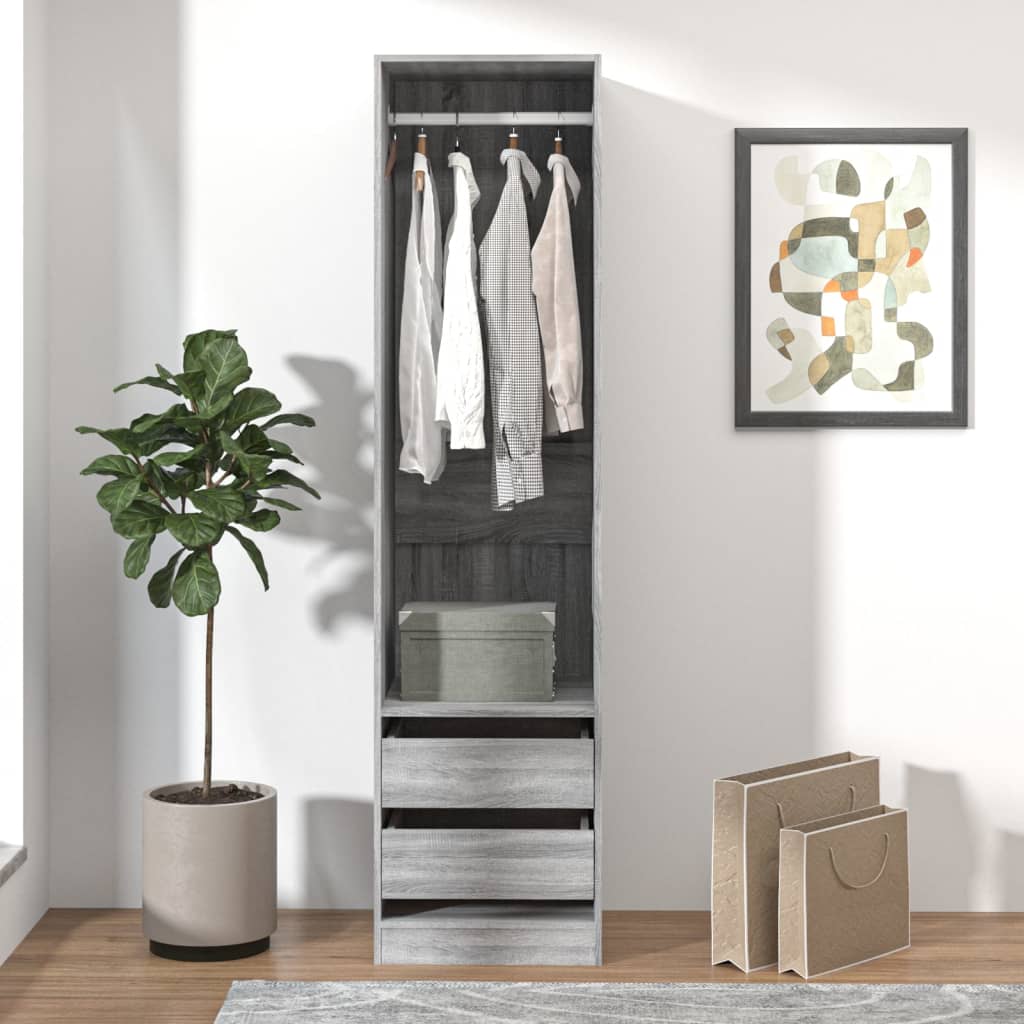 Kledingkast met lades 50x50x200 cm bewerkt hout grijs somoma is nu te koop bij PeponiXL, paradijselijk wonen!
