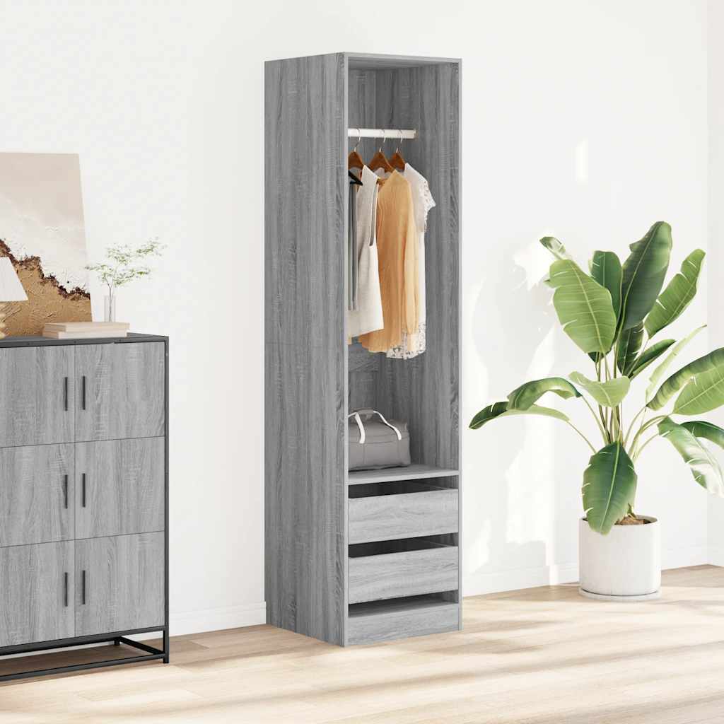 Kledingkast met lades 50x50x200 cm bewerkt hout grijs somoma is nu te koop bij PeponiXL, paradijselijk wonen!