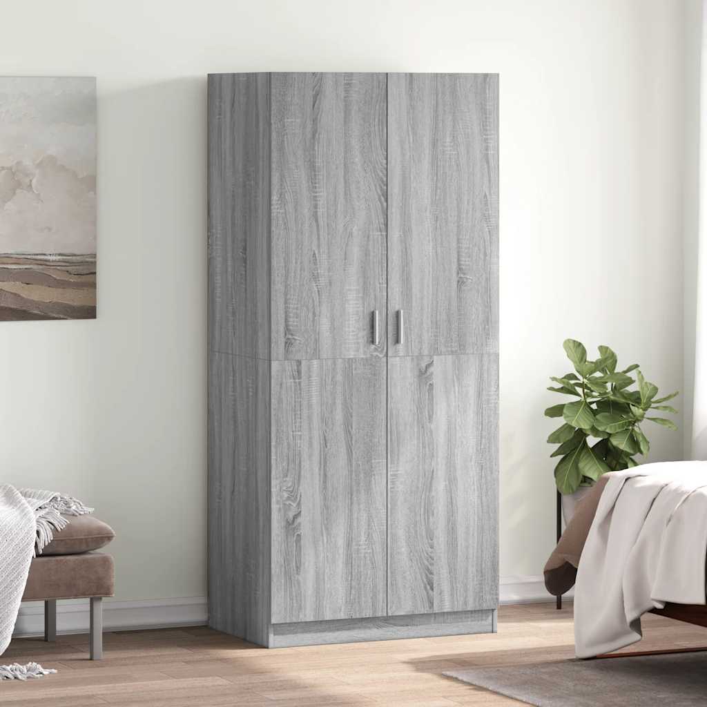 Kledingkast 80x52x180 cm bewerkt hout grijs sonoma eikenkleurig is nu te koop bij PeponiXL, paradijselijk wonen!