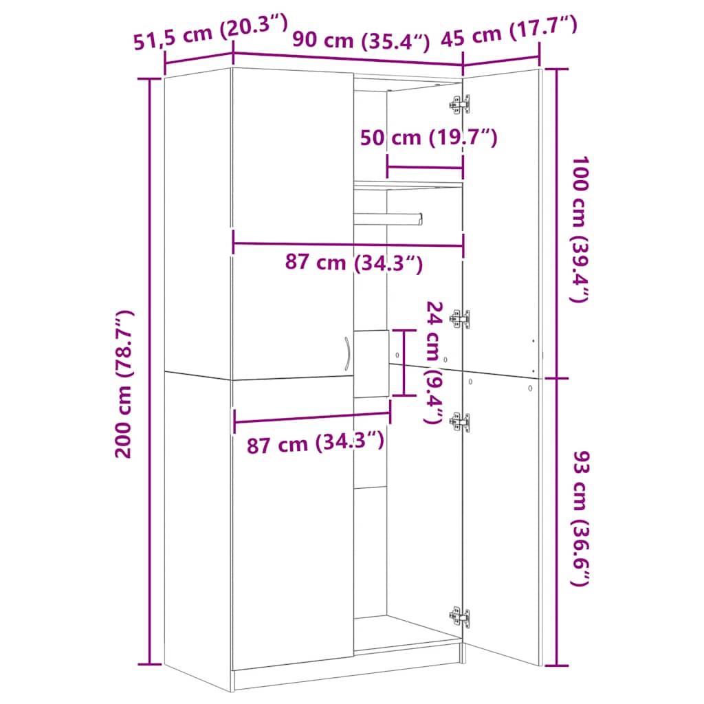 Kledingkast 90x52x200 cm bewerkt hout grijs sonoma eikenkleurig is nu te koop bij PeponiXL, paradijselijk wonen!