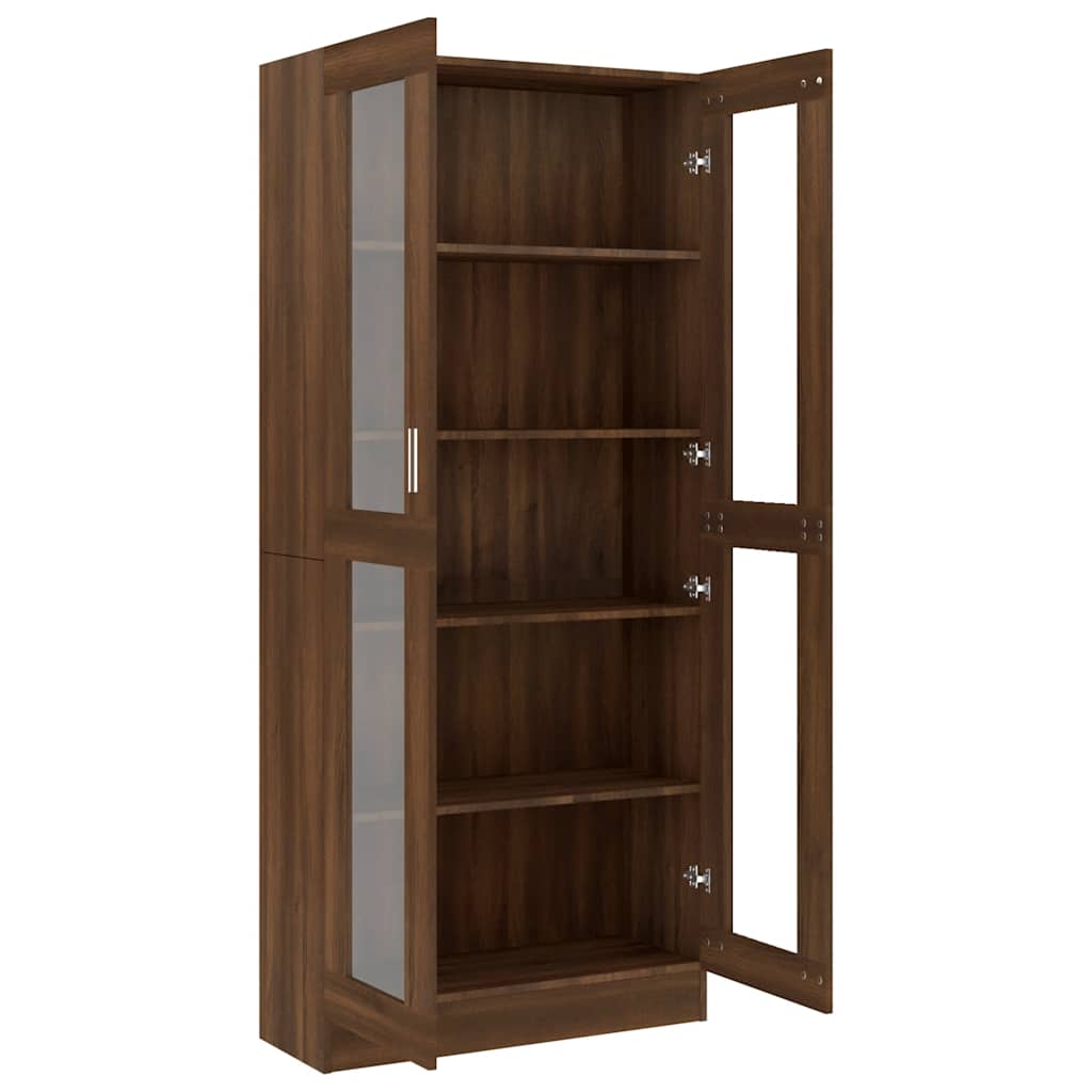 Vitrinekast 82,5x30,5x185 cm bewerkt hout bruin eikenkleur is nu te koop bij PeponiXL, paradijselijk wonen!