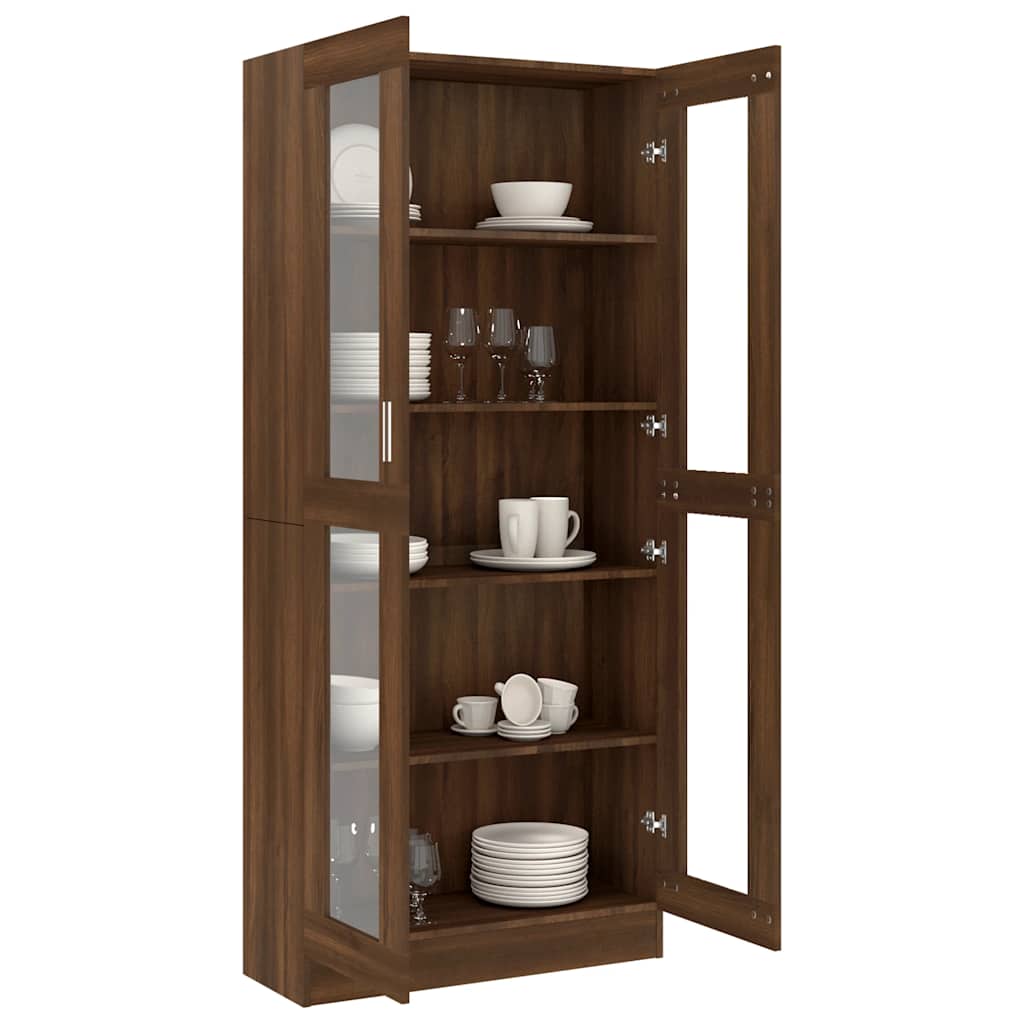 Vitrinekast 82,5x30,5x185 cm bewerkt hout bruin eikenkleur is nu te koop bij PeponiXL, paradijselijk wonen!