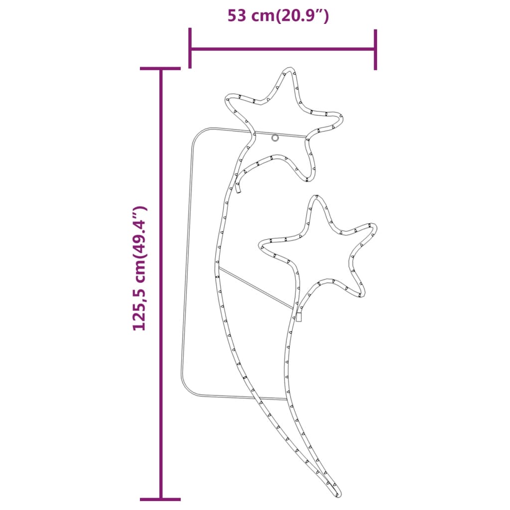 Lichtkabels 2 st stervormig warmwit 125,5x53x4,5 cm is nu te koop bij PeponiXL, paradijselijk wonen!