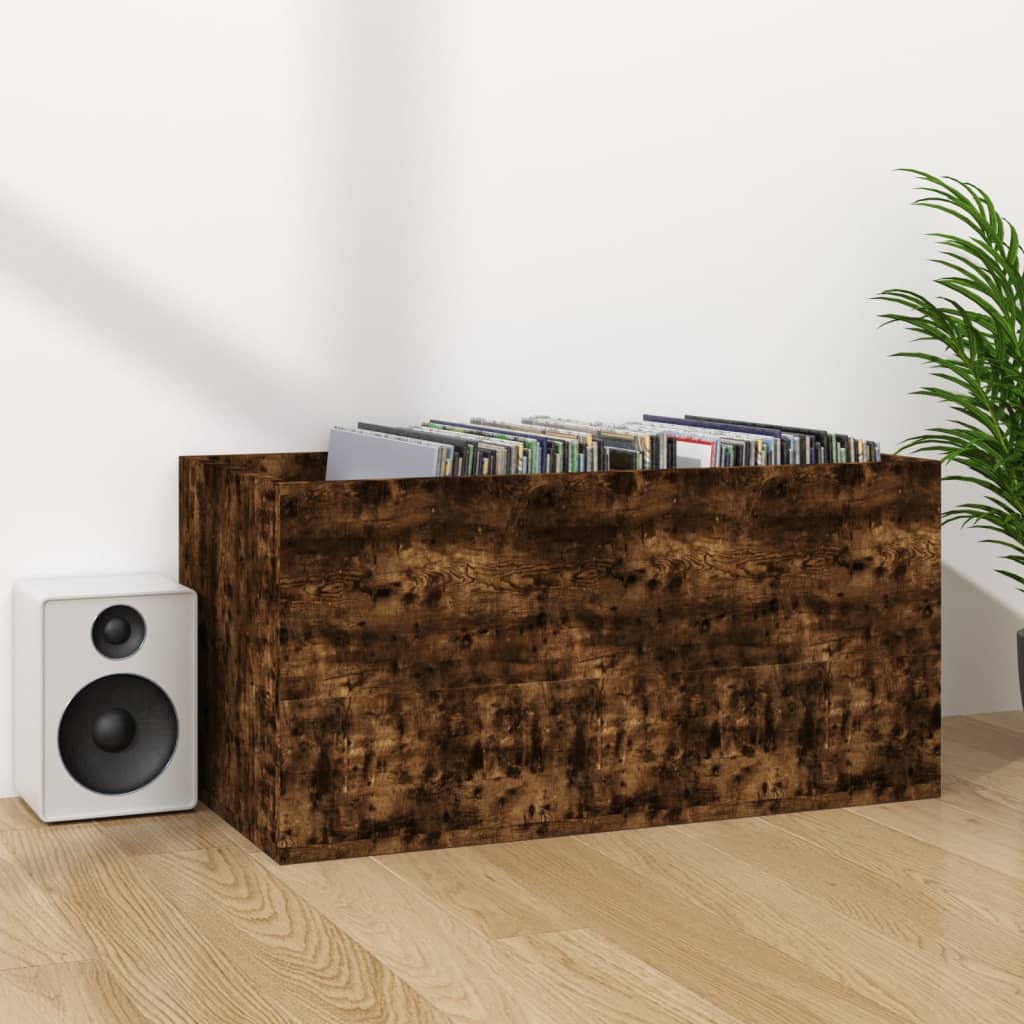 Opbergbox voor LP's 71x34x36 cm bewerkt hout gerookt eikenkleur is nu te koop bij PeponiXL, paradijselijk wonen!