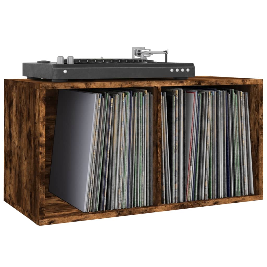 Opbergbox voor LP's 71x34x36 cm bewerkt hout gerookt eikenkleur is nu te koop bij PeponiXL, paradijselijk wonen!