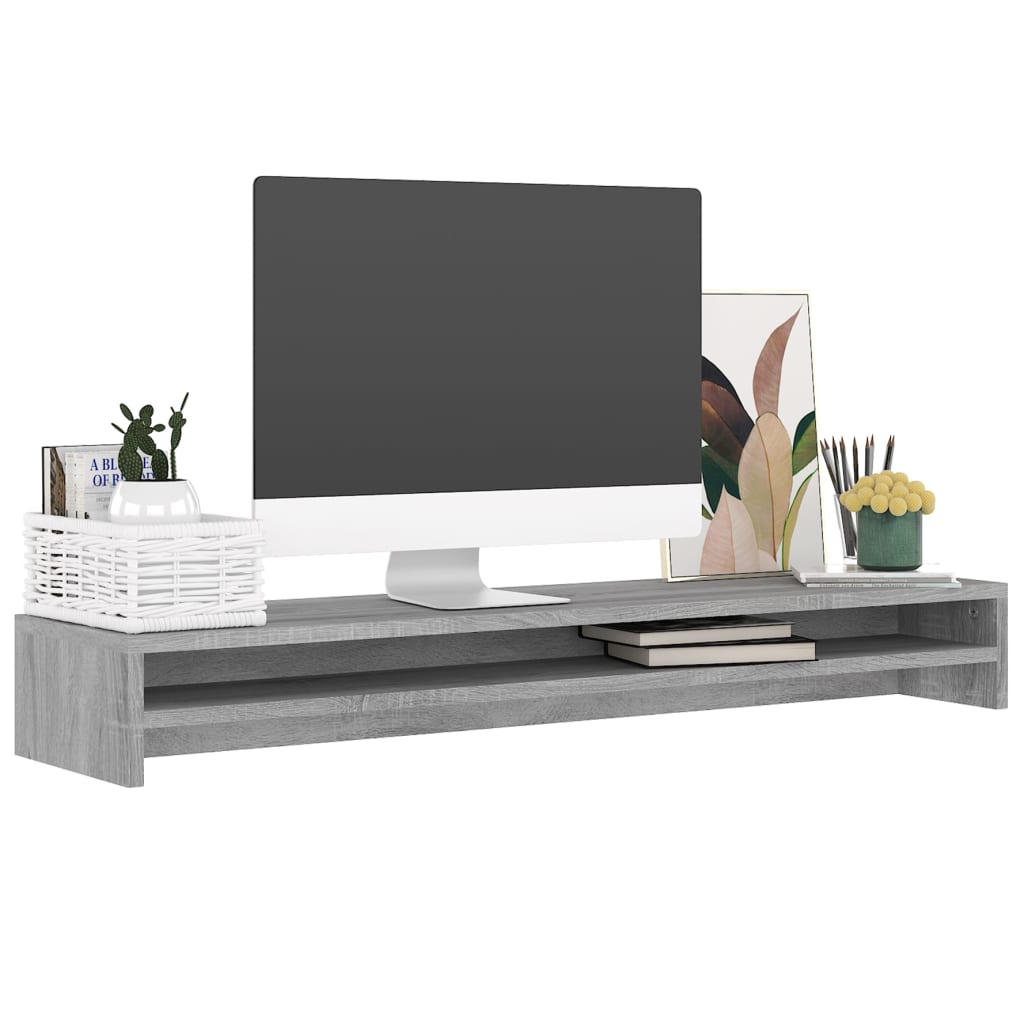 Monitorstandaard 100x24x13 cm bewerkt hout grijs sonoma eiken is nu te koop bij PeponiXL, paradijselijk wonen!