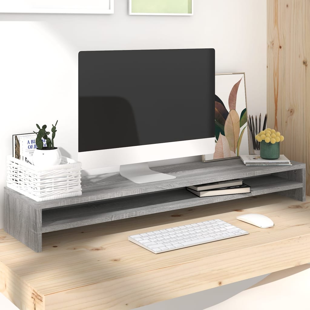 Monitorstandaard 100x24x13 cm bewerkt hout grijs sonoma eiken is nu te koop bij PeponiXL, paradijselijk wonen!