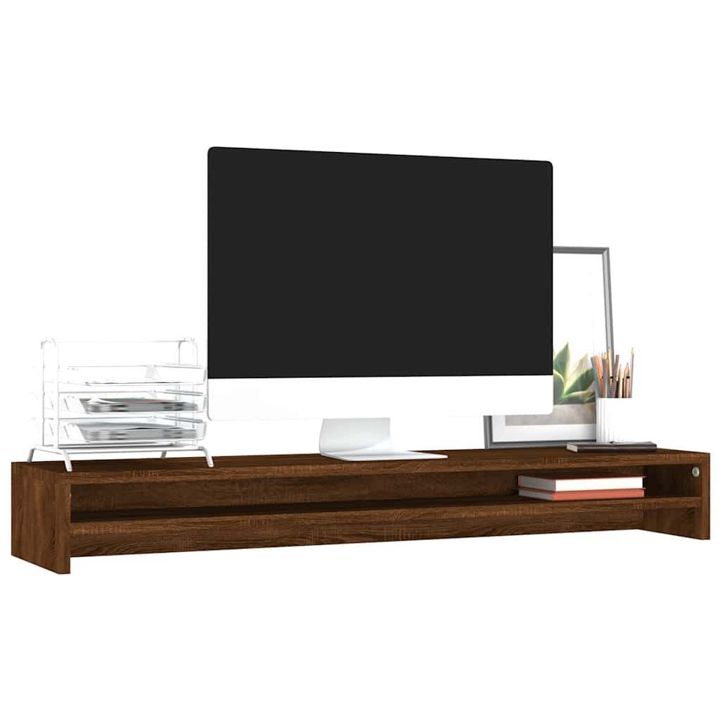 Monitorstandaard 100x24x13 cm bewerkt hout bruin eikenkleur is nu te koop bij PeponiXL, paradijselijk wonen!