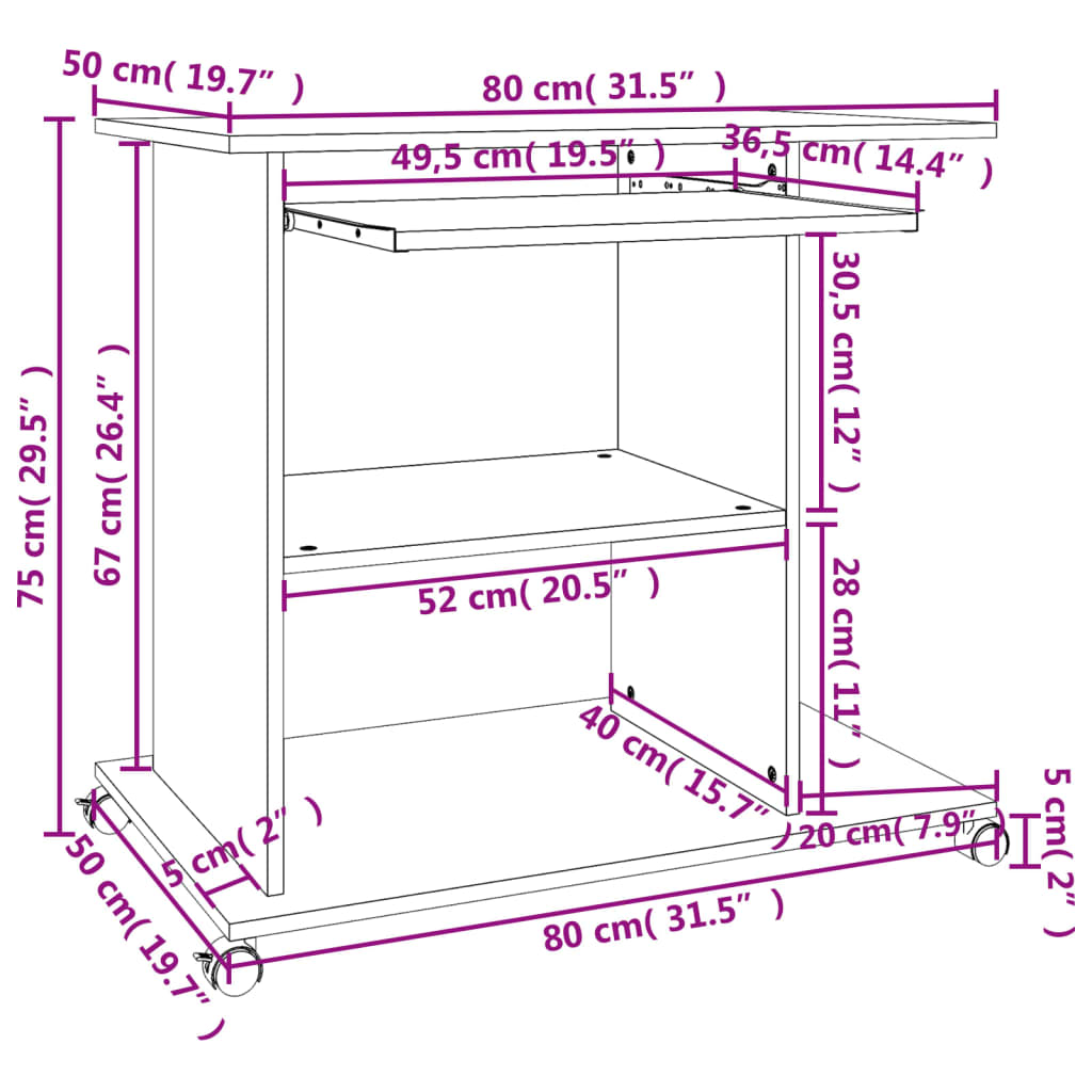Computerbureau 80x50x75 cm bewerkt hout gerookt eikenkleurig is nu te koop bij PeponiXL, paradijselijk wonen!